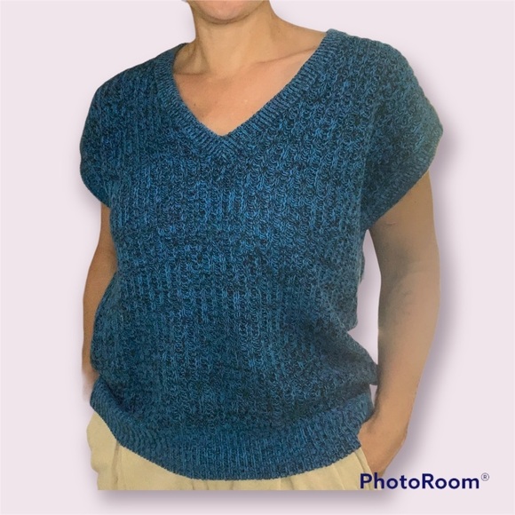 Vintage Sweaters - Vintage Linen/Cotton Blend Blue Knit Sweater​​​